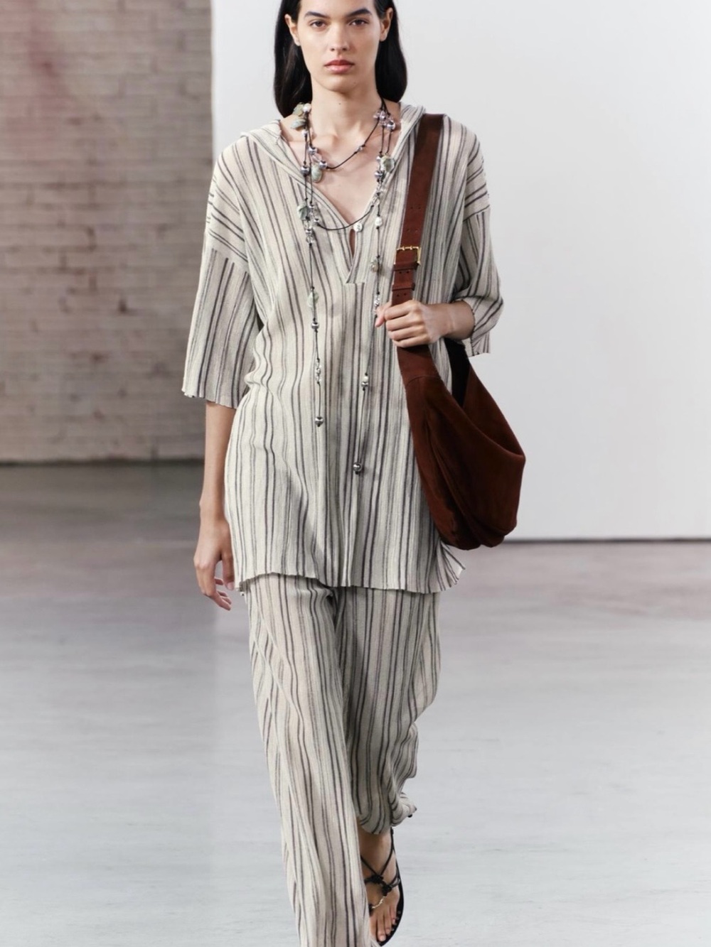ZARA Relaxed Striped Linen Blend Tunic Top Ivory and Black Small- Medium